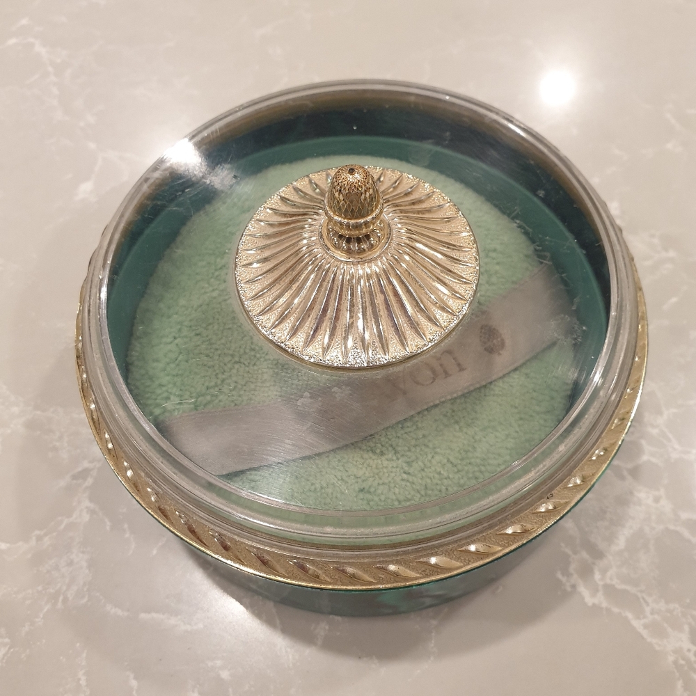 Avon Gold and Green Glass Powder Jar